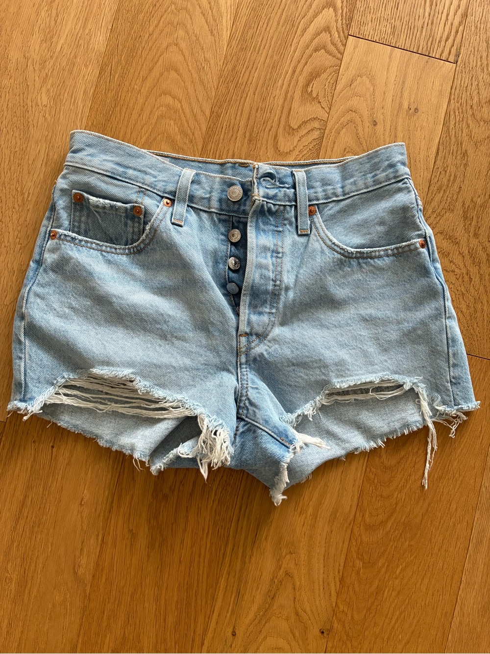 Levi's Light Blue Distressed Denim Shorts